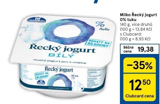 Ochucený jogurt řecký 0% Milko