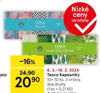 Papírové kapesníčky 3vrstvé Tesco