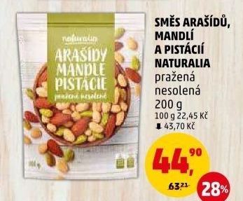 Arašídy, mandle a pistácie pražené Naturalia
