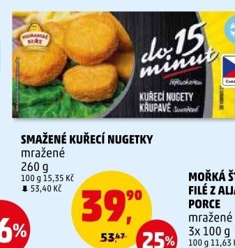 Nugetky kuřecí smažené mražené Vodňanské kuře