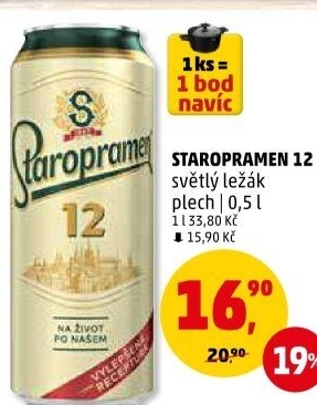 Pivo světlý ležák 12° Staropramen