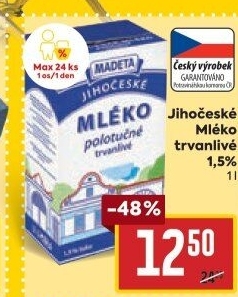 Mléko trvanlivé Jihočeské Madeta - 1,5% polotučné