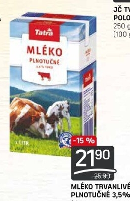 Mléko trvanlivé Tatra - 3,5% plnotučné