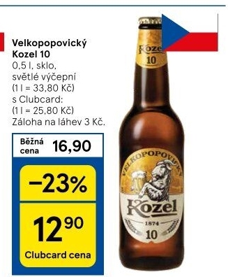 Pivo světlé výčepní 10°Velkopopovický Kozel