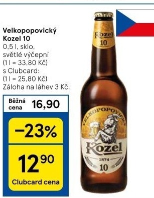 Pivo světlé výčepní 10°Velkopopovický Kozel
