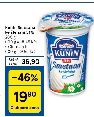 Smetana ke šlehání Mlékárna Kunín 31%