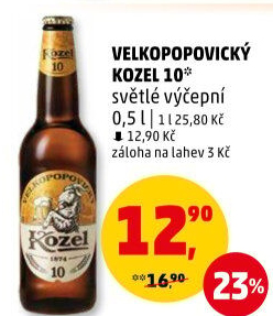 Pivo světlé výčepní 10°Velkopopovický Kozel