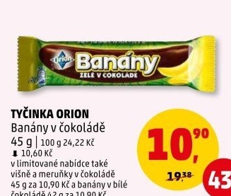 Tyčinka Banány v čokoládě Orion