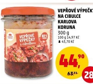 Vepřové výpečky na cibulce ve sklenici Karlova Koruna