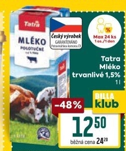 Mléko trvanlivé Tatra - 1,5% polotučné