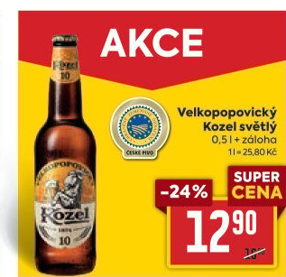 Pivo světlé výčepní 10°Velkopopovický Kozel