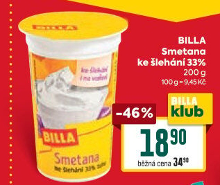 Smetana ke šlehání Billa 33%
