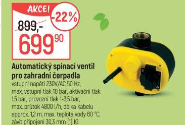 Automatický spínací ventil pro zahradní čerpadla Asist
