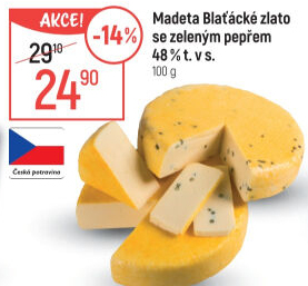 Sýr Blaťácké zlato se zeleným pepřem Madeta