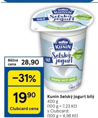 Bílý jogurt selský Mlékárna Kunín