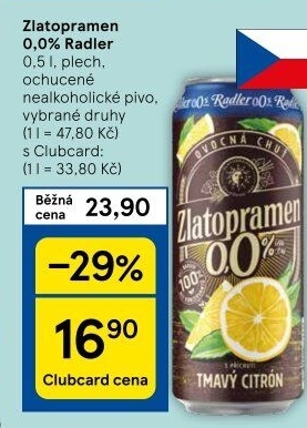 Nealkoholické pivo ochucené Radler Zlatopramen