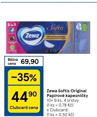 Papírové kapesníčky 4vrstvé Softis Zewa