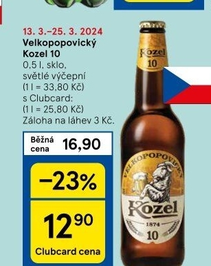 Pivo světlé výčepní 10°Velkopopovický Kozel