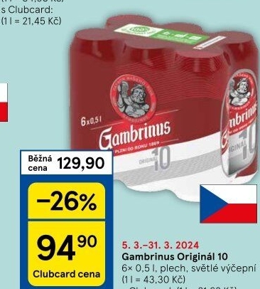 Pivo světlé výčepní Originál 10° Gambrinus