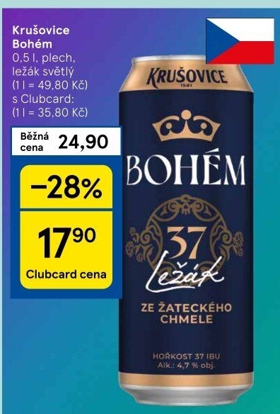 Pivo světlý ležák Bohém Krušovice
