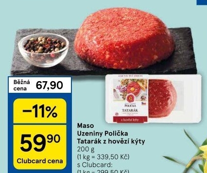 Tatarský biftek z hovězí kýty Maso uzeniny Polička