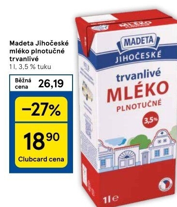 Mléko trvanlivé Jihočeské Madeta - 3,5% plnotučné