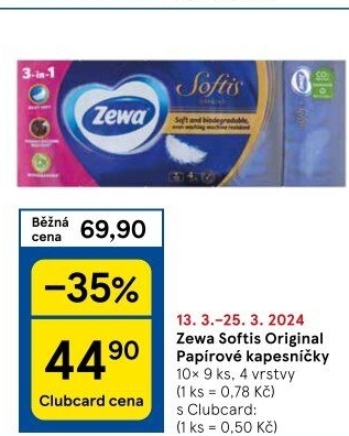 Papírové kapesníčky 4vrstvé Softis Zewa