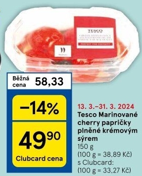 Papričky plněné sýrem Tesco