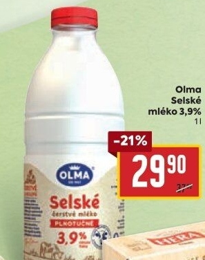 Mléko čerstvé selské Olma - 3,9% plnotučné