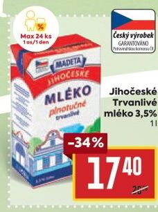 Mléko trvanlivé Jihočeské Madeta - 3,5% plnotučné