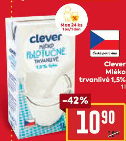 Mléko trvanlivé Clever - 1,5% polotučné