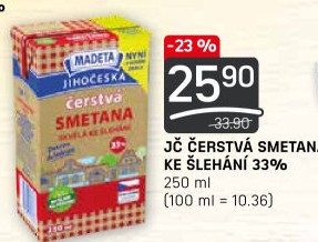 Smetana čerstvá ke šlehání Jihočeská Madeta 33%