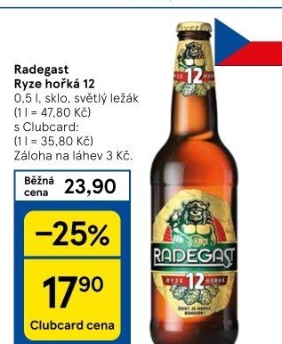 Pivo světlý ležák 12° Ryze hořká Radegast