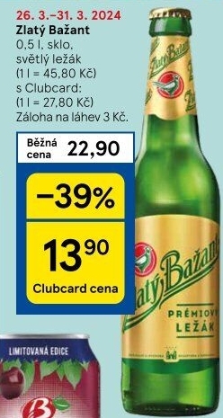 Pivo světlý ležák 12° Zlatý Bažant