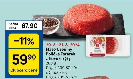 Tatarský biftek z hovězí kýty Maso uzeniny Polička