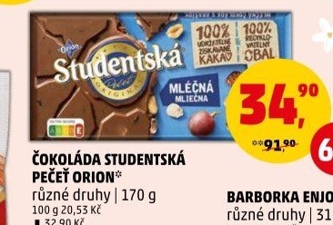 Čokoláda Studentská pečeť Orion
