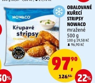 Kuřecí stripsy mražené Nowaco