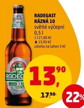 Pivo světlé výčepní Rázná 10° Radegast