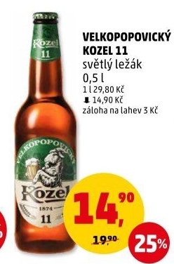 Pivo světlý ležák 11° Medium Velkopopovický Kozel