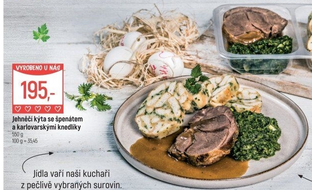 Jehněčí kýta se špenátem a knedlíky Globus