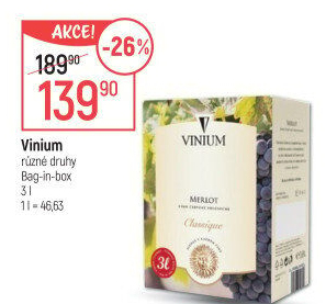 Víno Merlot Vinium Velké Pavlovice - bag in box