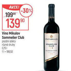 Víno Rulandské modré Sommelier Club Víno Mikulov - pozdní sběr