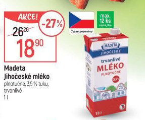Mléko trvanlivé Jihočeské Madeta - 3,5% plnotučné