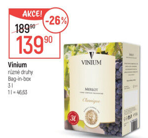 Víno Merlot Vinium Velké Pavlovice - bag in box