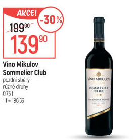 Víno Rulandské modré Sommelier Club Víno Mikulov - pozdní sběr