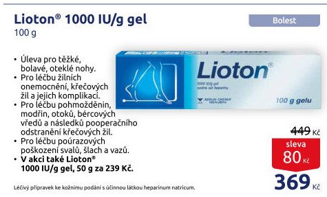 Gel na křečové žíly 1000 IU Lioton