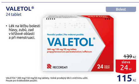 Tablety proti horečce a bolesti Valetol