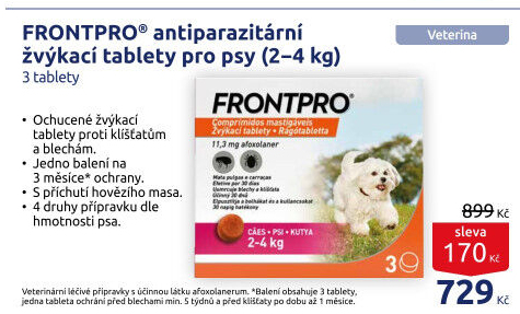 Žvýkací tablety pro psy proti klíšťatům a blechám Frontpro