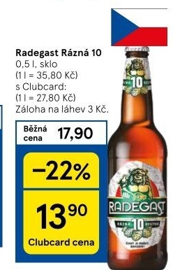 Pivo světlé výčepní Rázná 10° Radegast