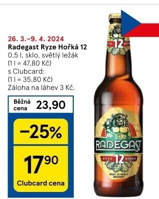 Pivo světlý ležák 12° Ryze hořká Radegast
